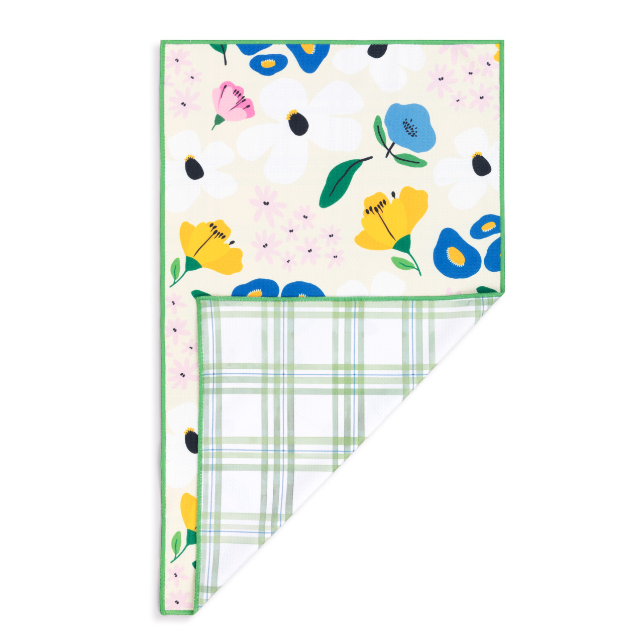 Floral Green Plaid Absorbent Reversible Towel - 18x30in thumbnail