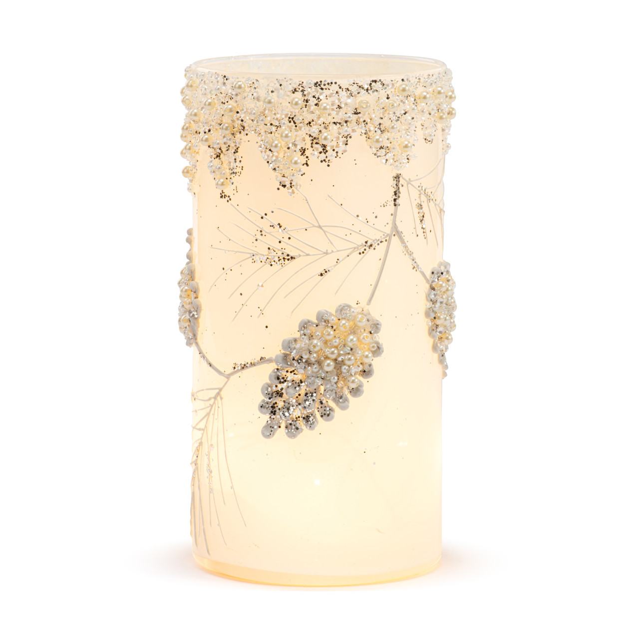 Lit Cylinder with Glitter Leaves thumbnail