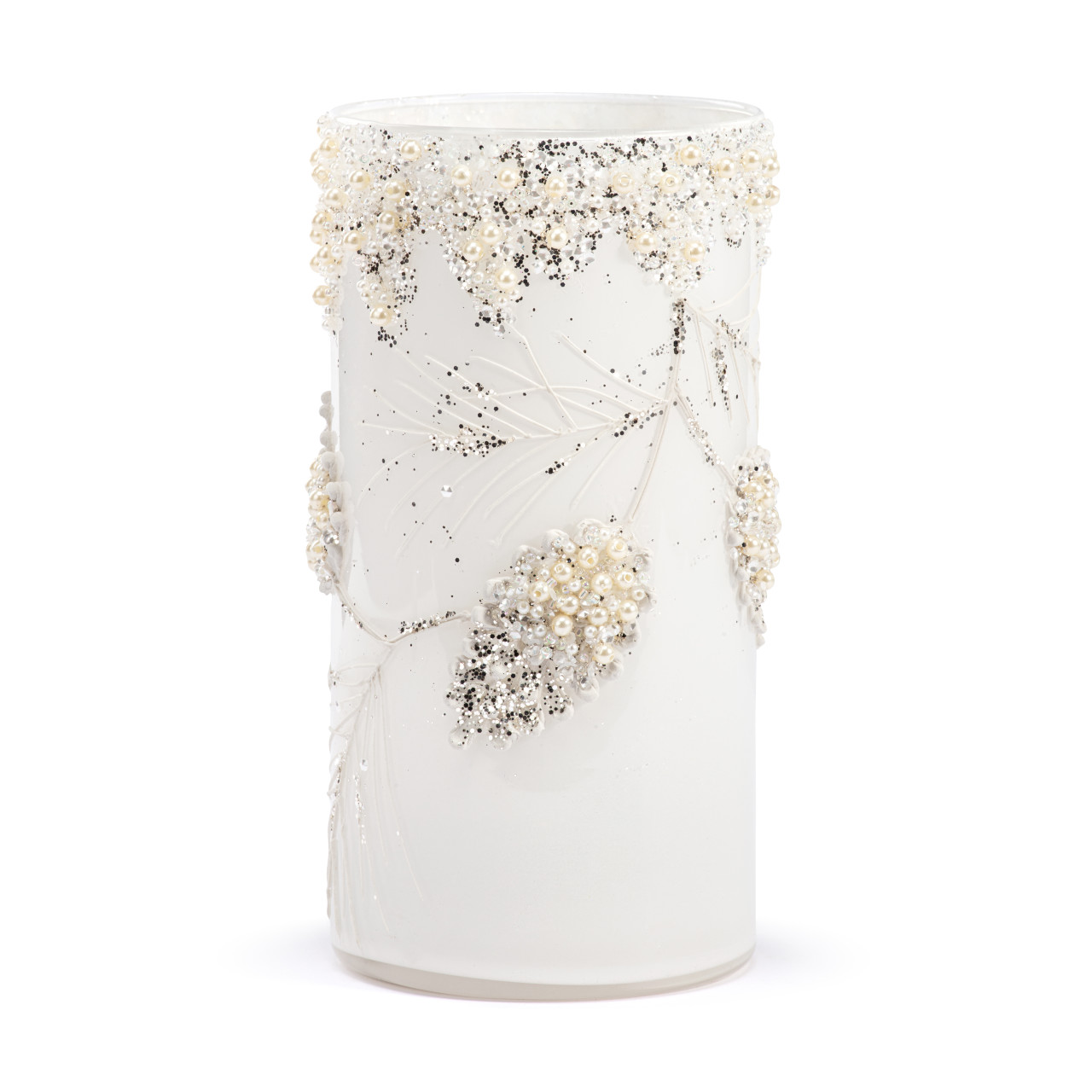Lit Cylinder with Glitter Leaves thumbnail