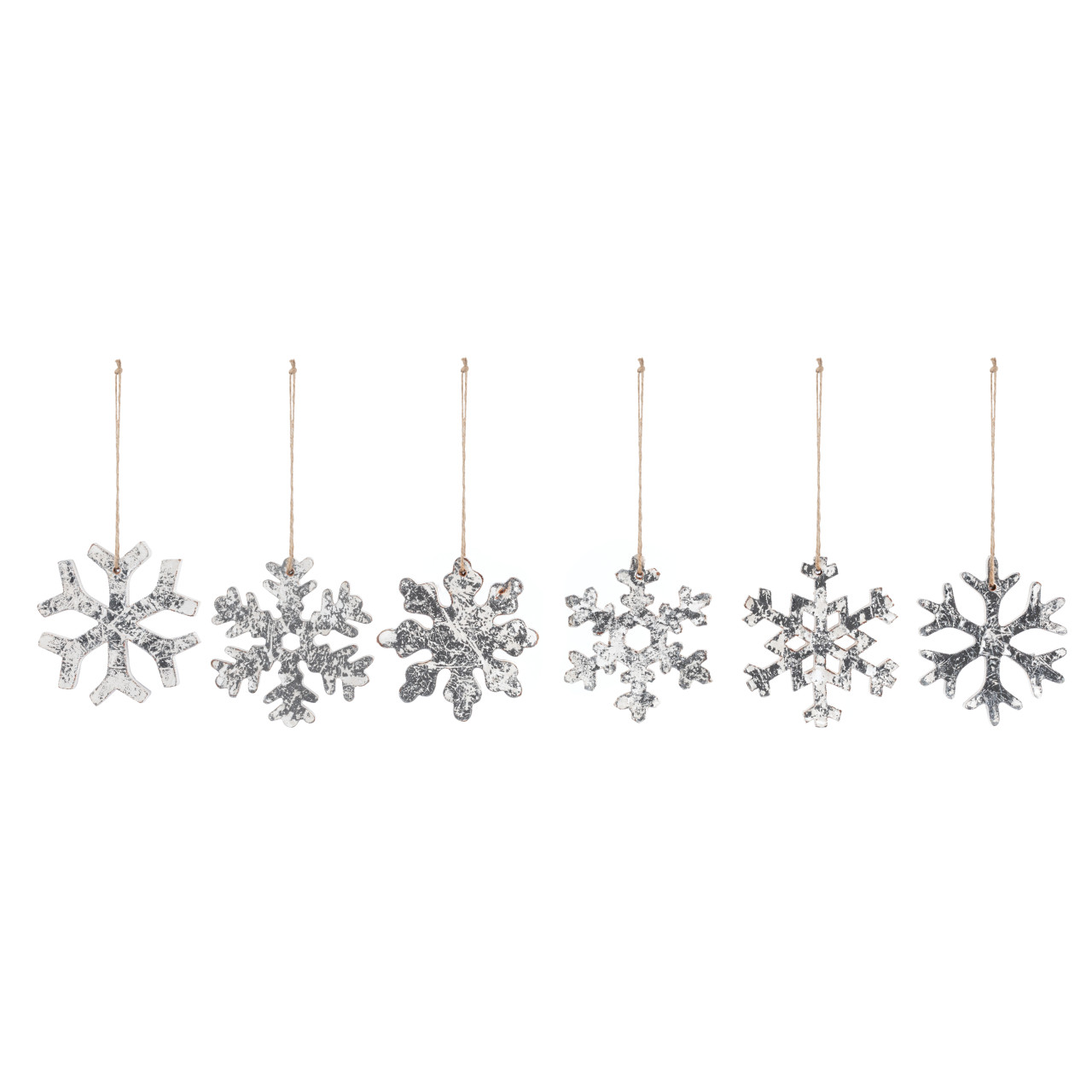 Silver Wood Snowflake Ornaments - 6 Assorted thumbnail