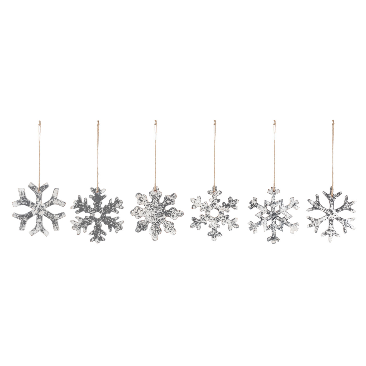 Silver Wood Snowflake Ornaments - 6 Assorted thumbnail