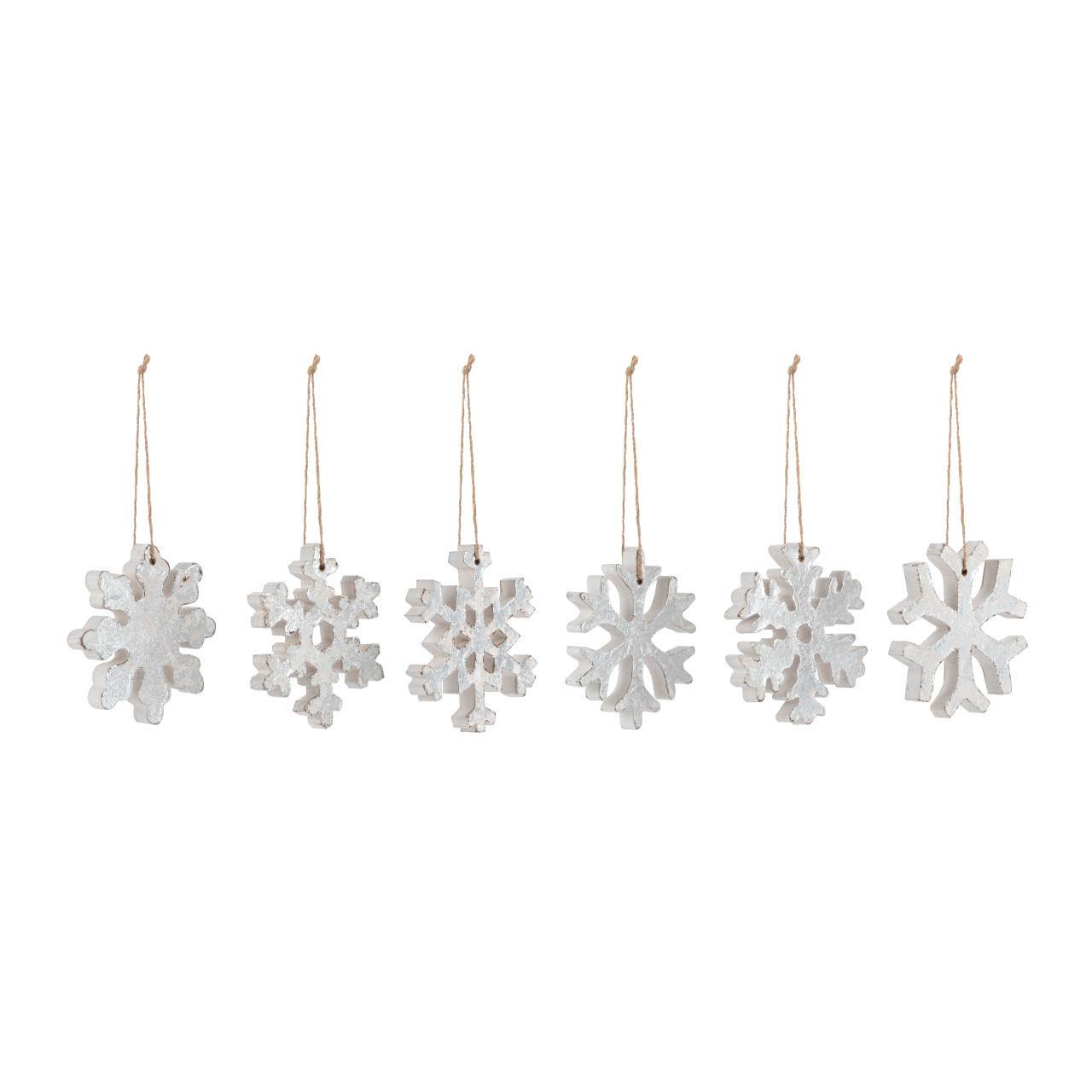 Silver Wood Snowflake Ornaments - 6 Assorted thumbnail