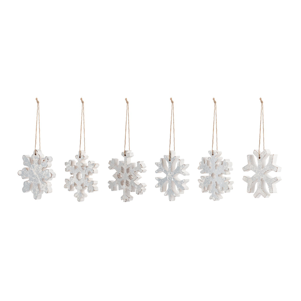Silver Wood Snowflake Ornaments - 6 Assorted thumbnail