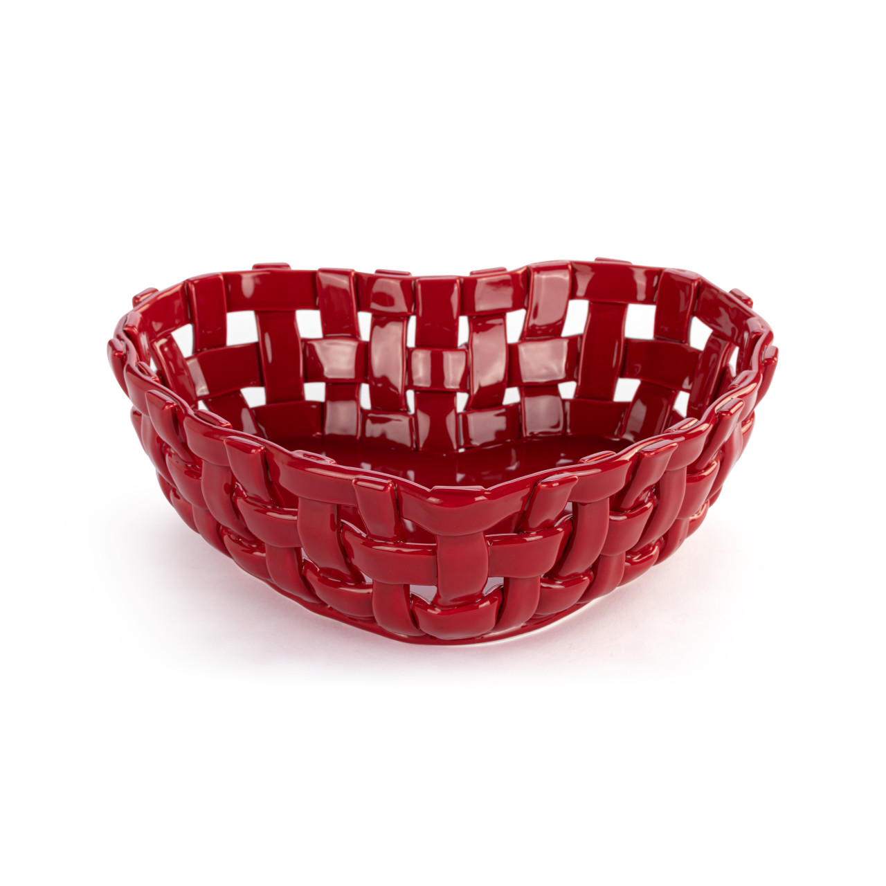 Gather 'Round Ceramic Red Heart Bread Basket With Towel thumbnail