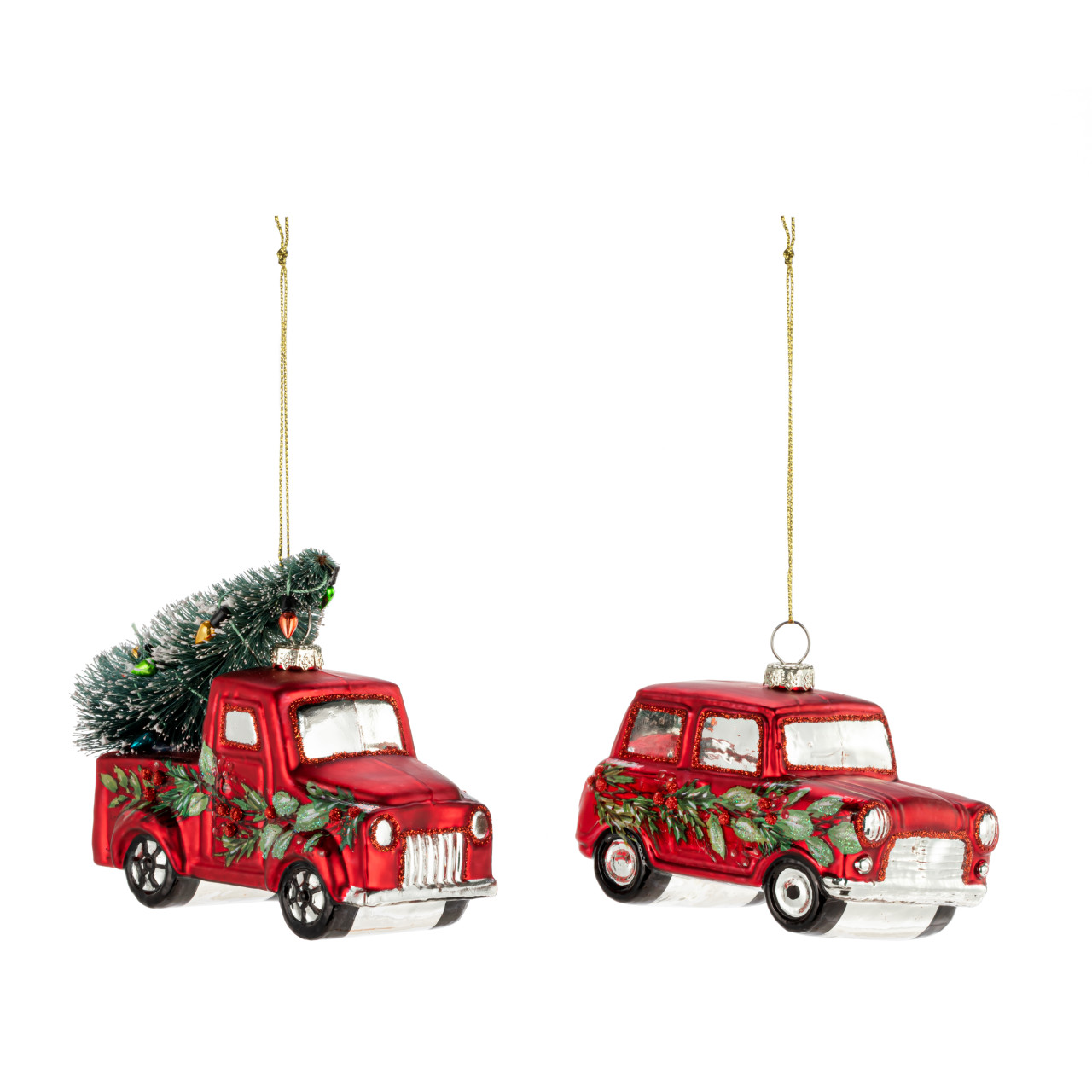 Red Truck Glass Ornaments - 2 Assorted thumbnail