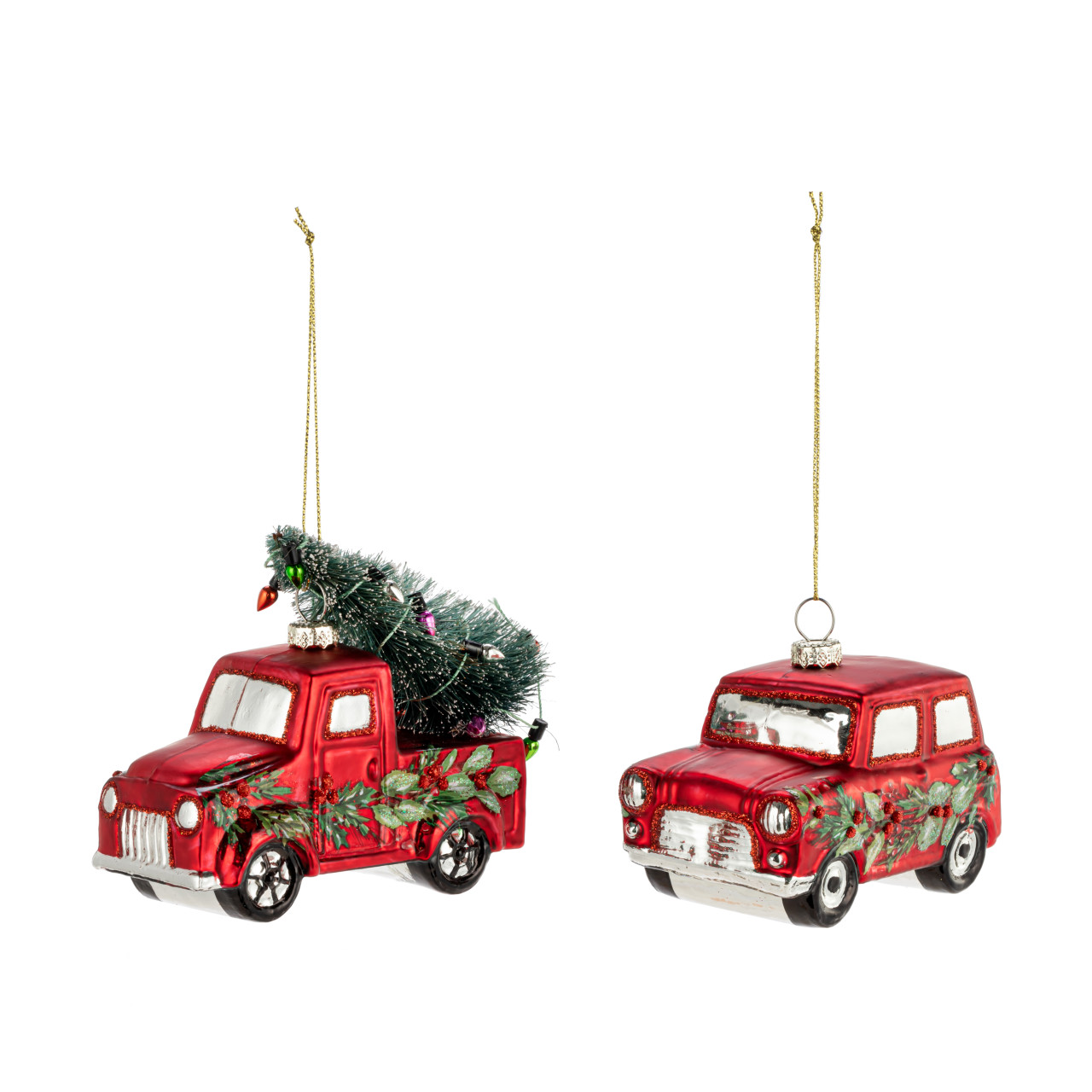Red Truck Glass Ornaments - 2 Assorted thumbnail