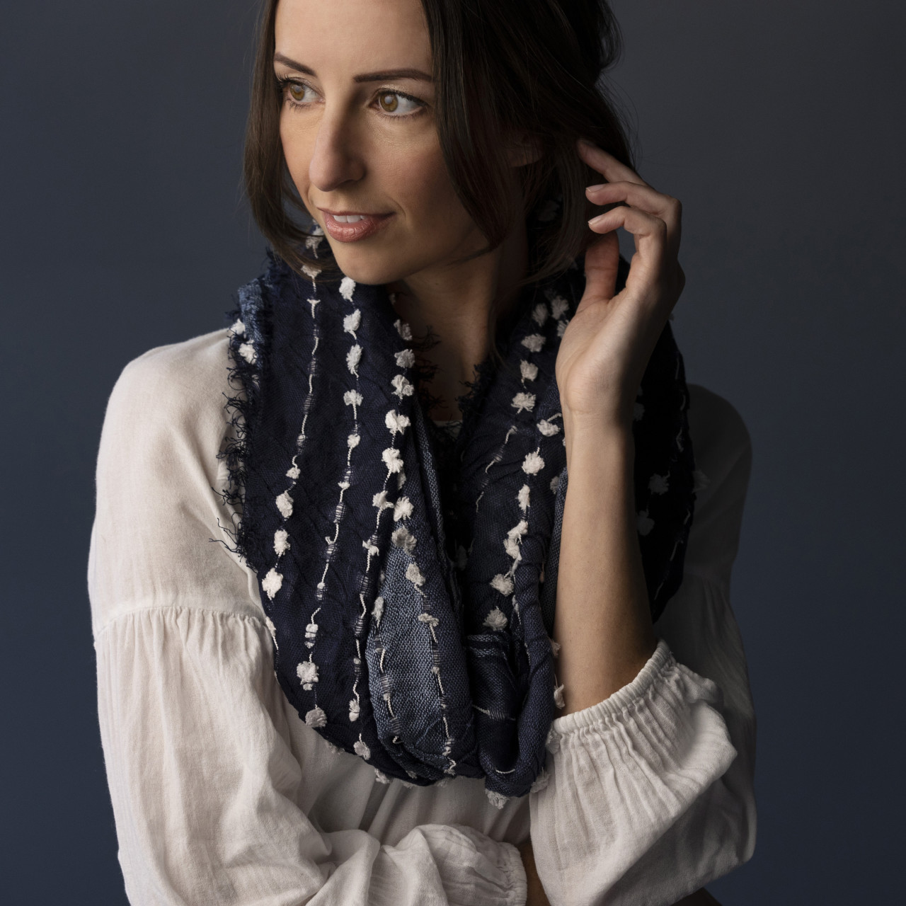 Textured Infinity Scarf - Navy thumbnail