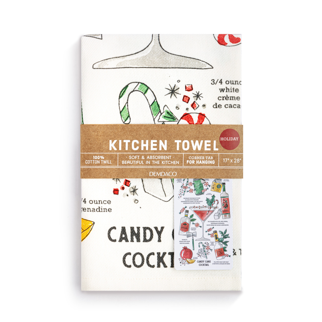 Cotton Twill Candy Cane Cocktail Bar Towel 17" x 28" thumbnail