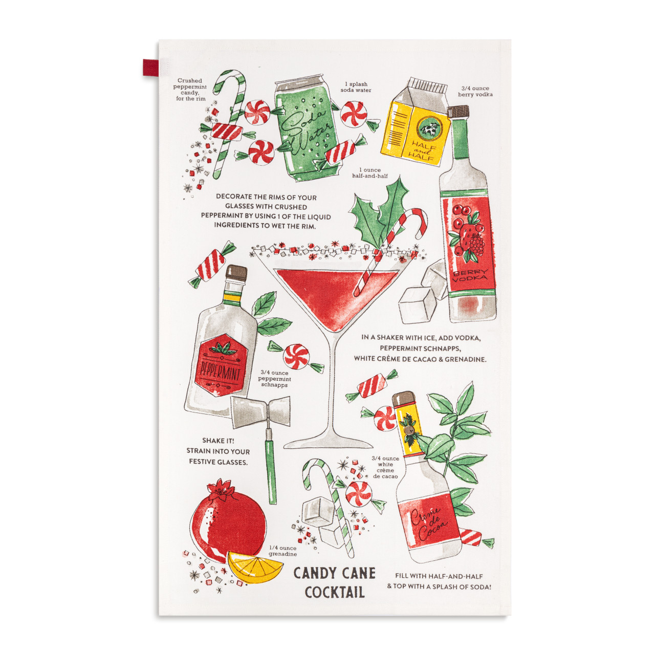 Cotton Twill Candy Cane Cocktail Bar Towel 17" x 28" thumbnail