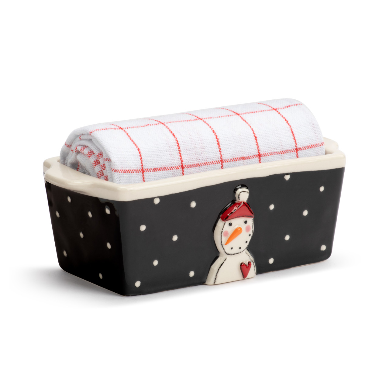 Mini Loaf Pan with Towel Set - Evening Snowman thumbnail