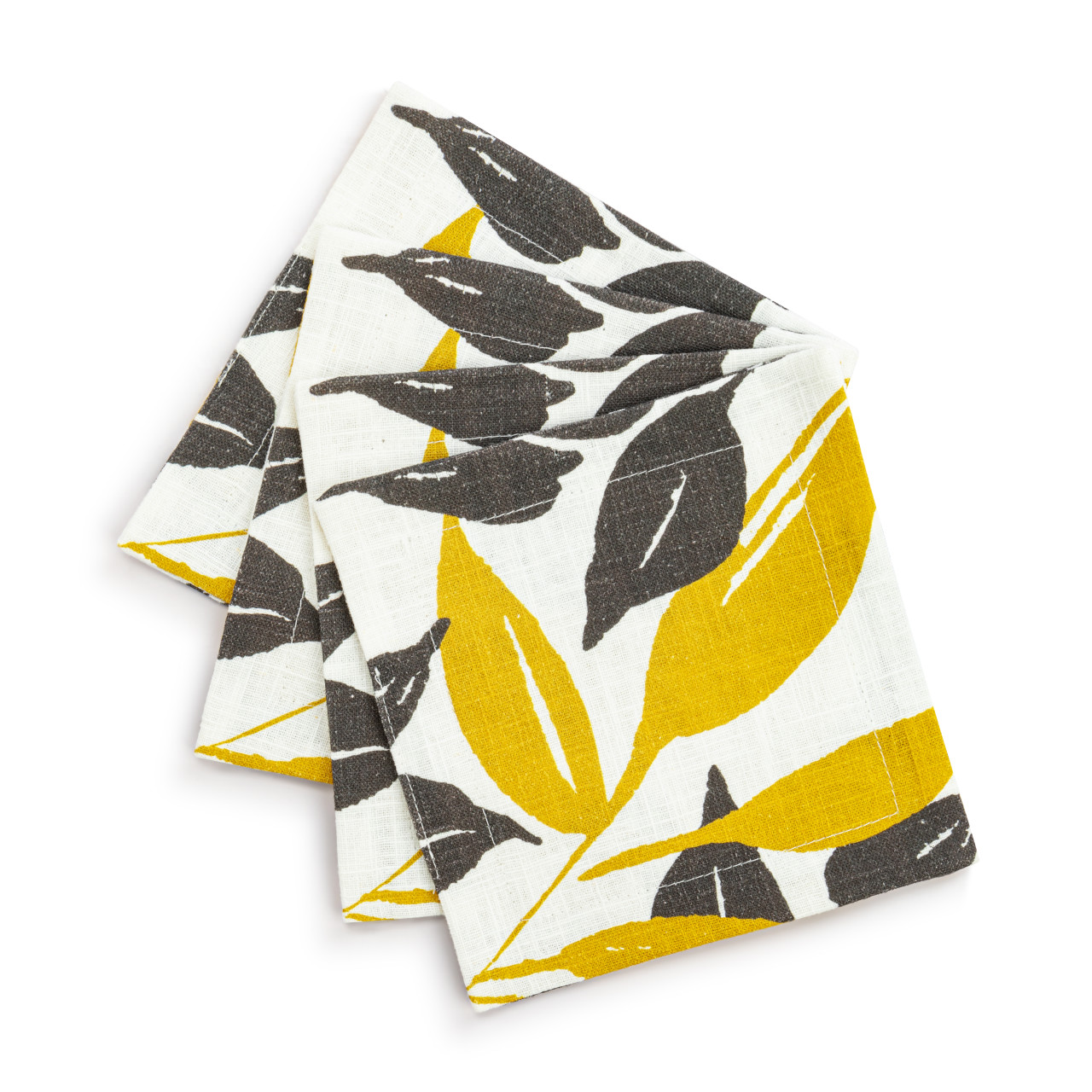 Gold Grey Leaves Fabric Cocktail Napkin thumbnail