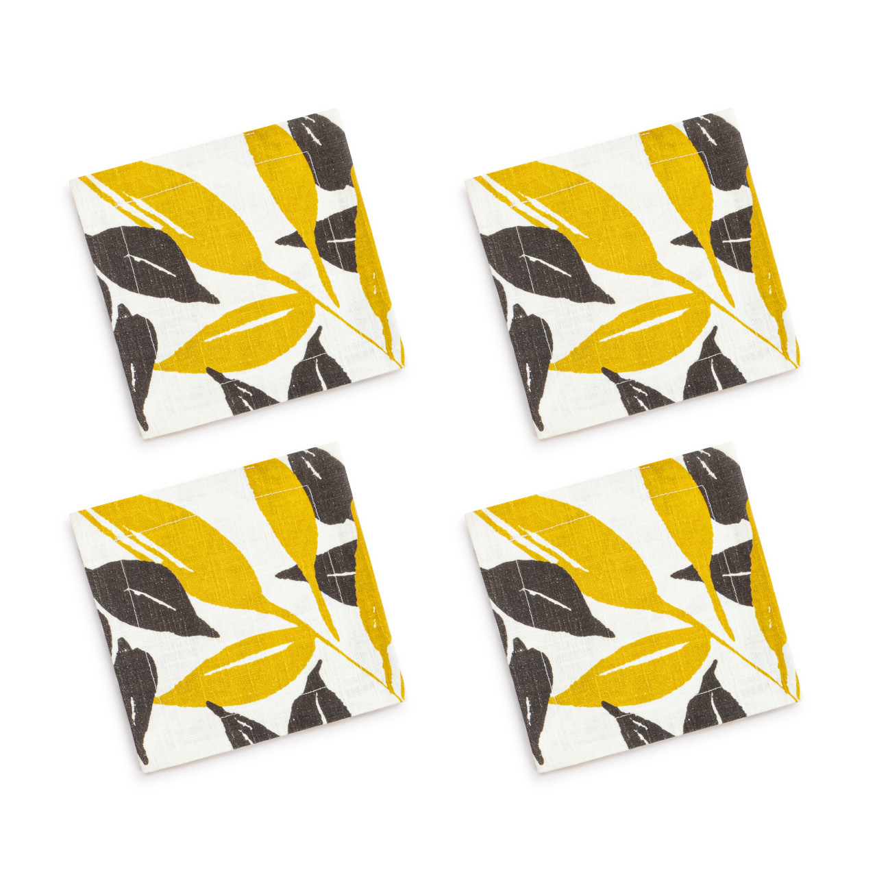 Gold Grey Leaves Fabric Cocktail Napkin thumbnail