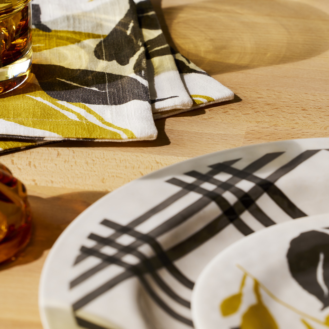 Gold Grey Leaves Fabric Cocktail Napkin thumbnail