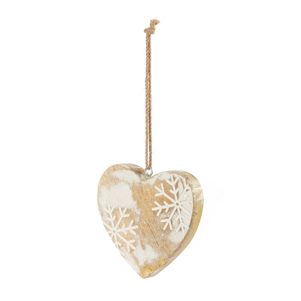 Wood Heart with Engraved Snowflakes Ornament thumbnail