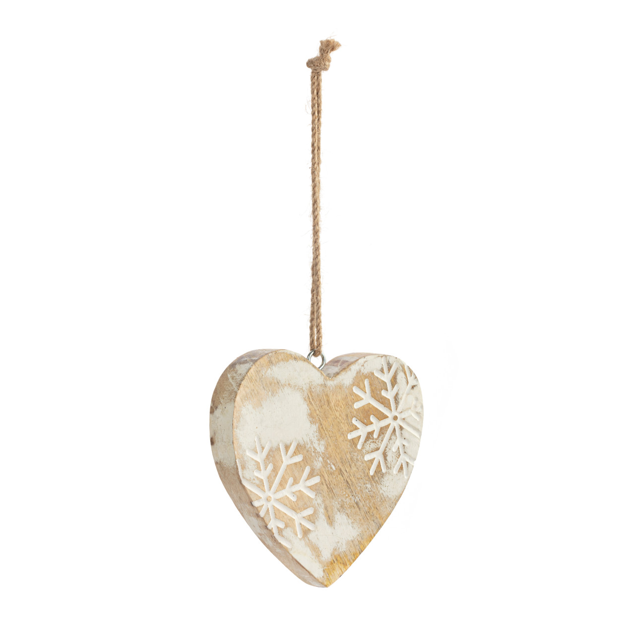 Wood Heart with Engraved Snowflakes Ornament thumbnail