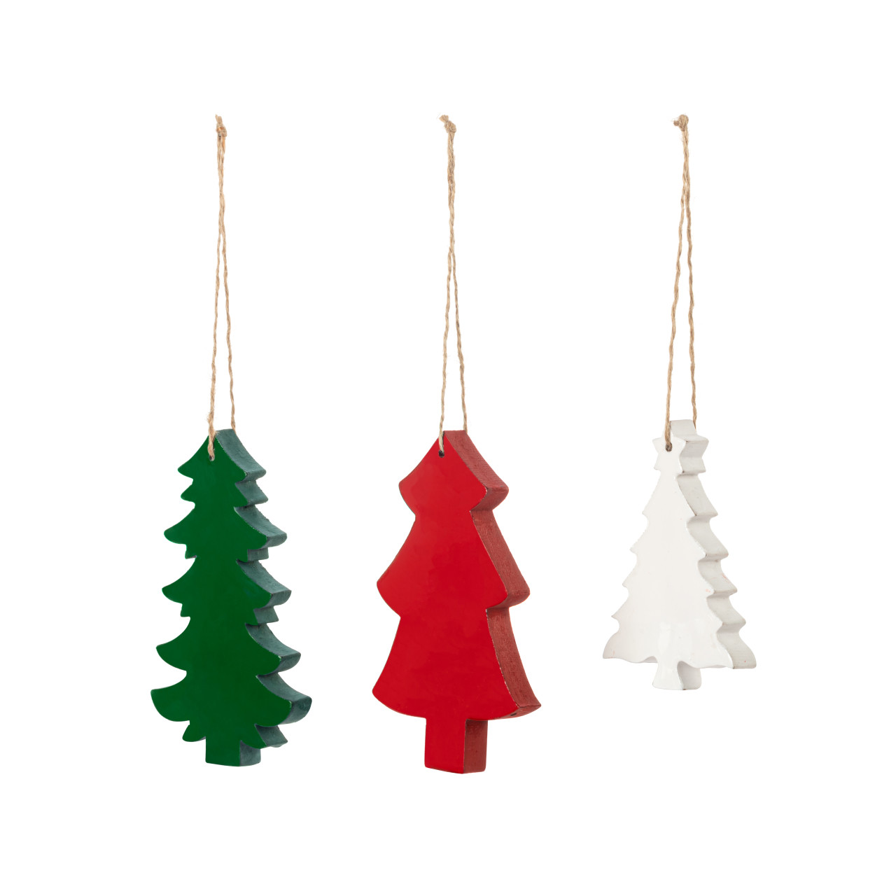 Wood Enamel Red White Green Tree Ornaments - 3 Assorted thumbnail