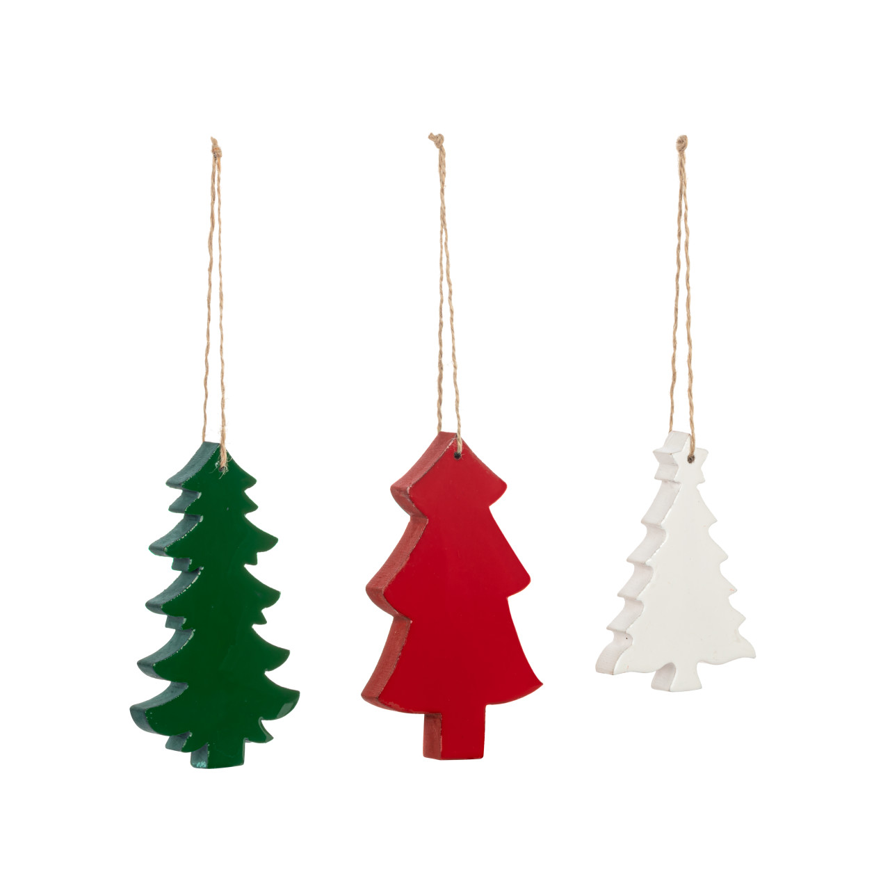 Wood Enamel Red White Green Tree Ornaments - 3 Assorted thumbnail