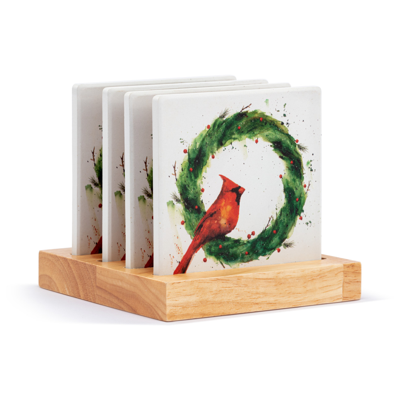 Cardinal in Holly Wreath Coasters - Set of 4 thumbnail