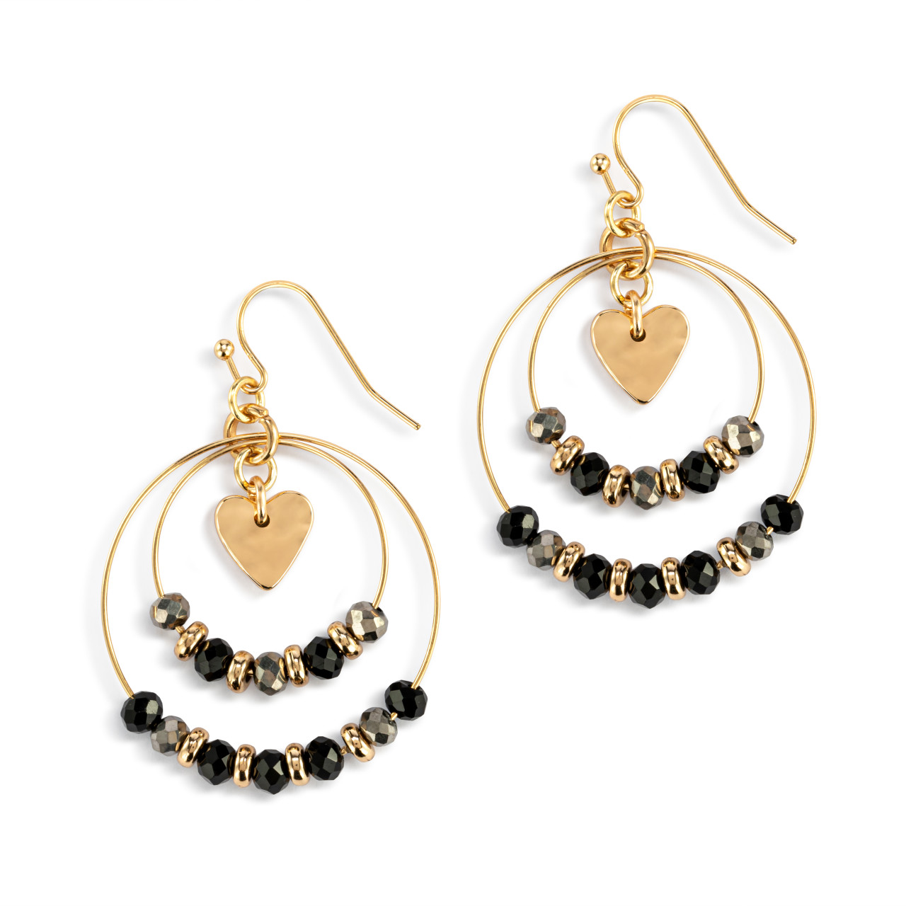 Beaded Love Earrings - Black thumbnail