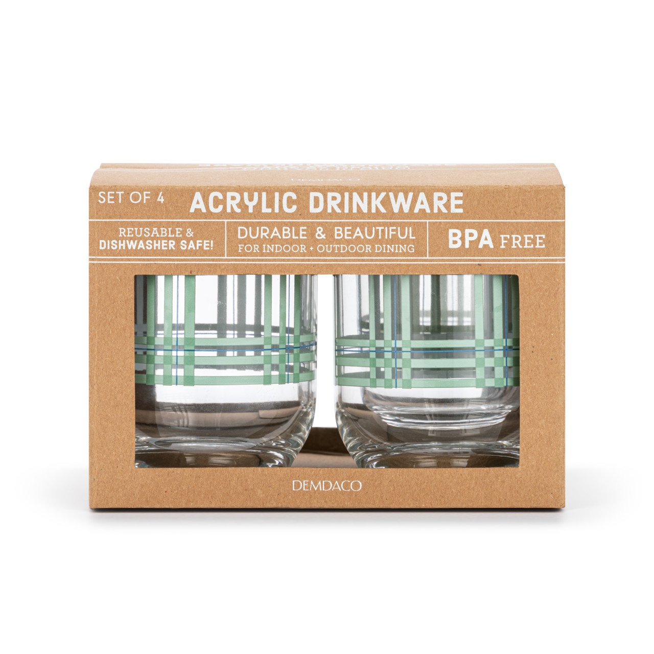 Green Plaid Acrylic Glass S/4 thumbnail