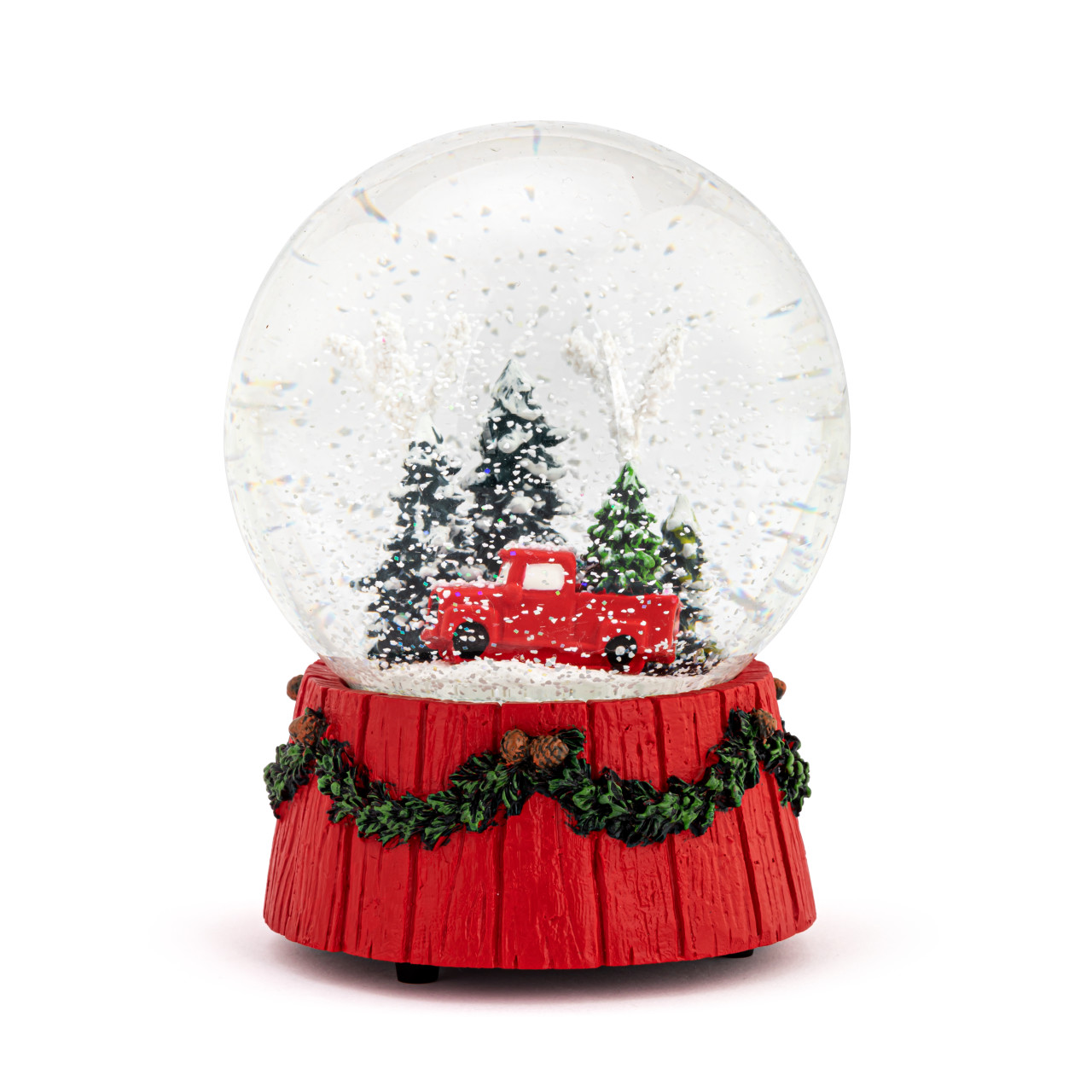 Musical Red Truck Wood Base Snow Globe thumbnail