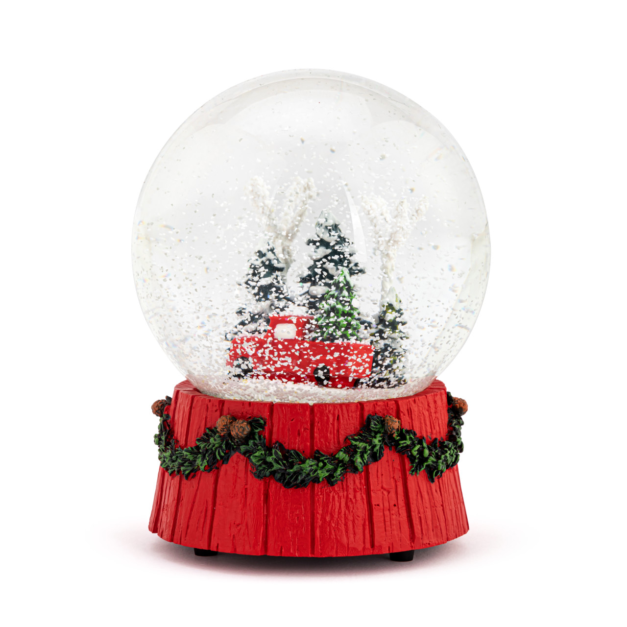 Musical Red Truck Wood Base Snow Globe thumbnail