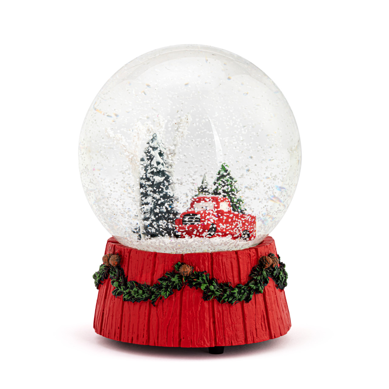 Musical Red Truck Wood Base Snow Globe thumbnail