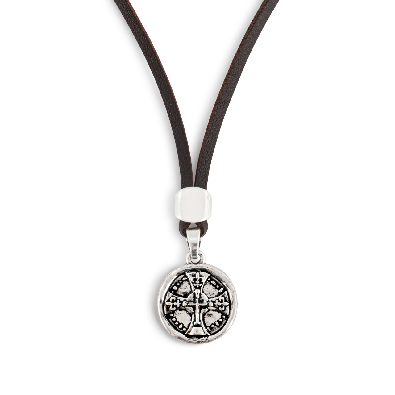Men's Cross Necklace - Brown Leather thumbnail