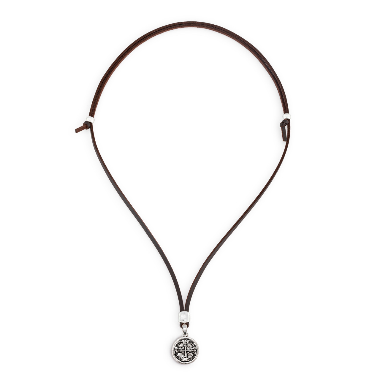 Men's Cross Necklace - Brown Leather thumbnail