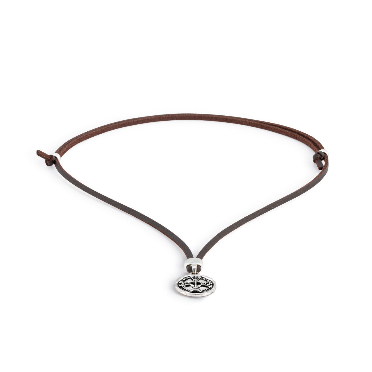Men's Cross Necklace - Brown Leather thumbnail