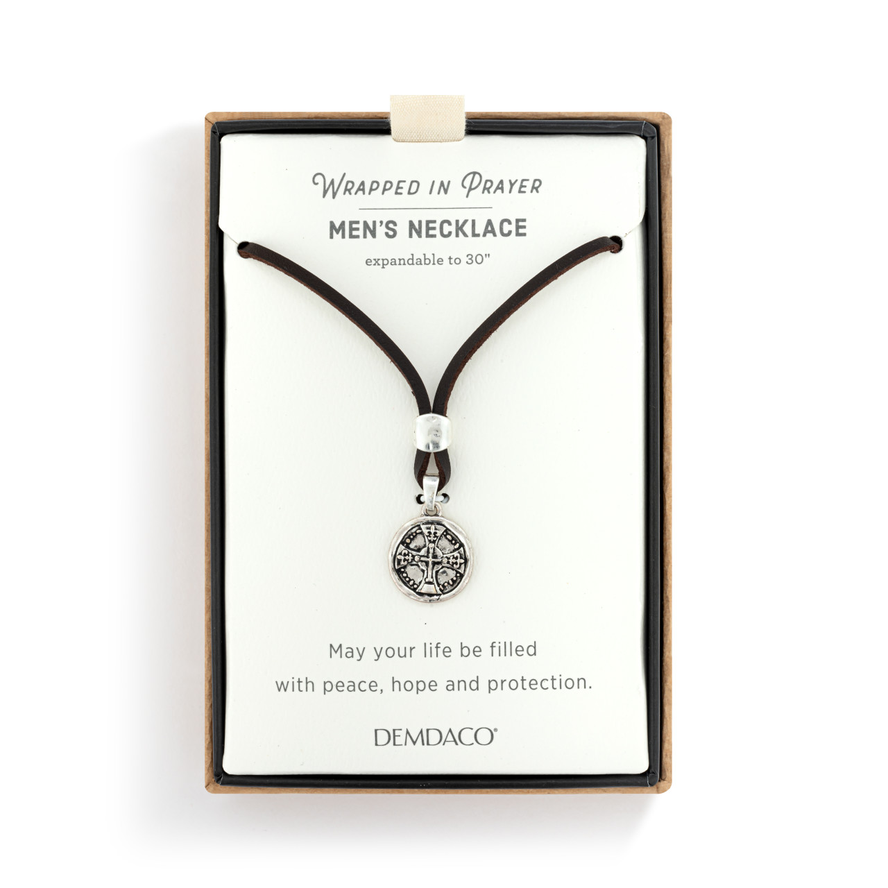 Men's Cross Necklace - Brown Leather thumbnail