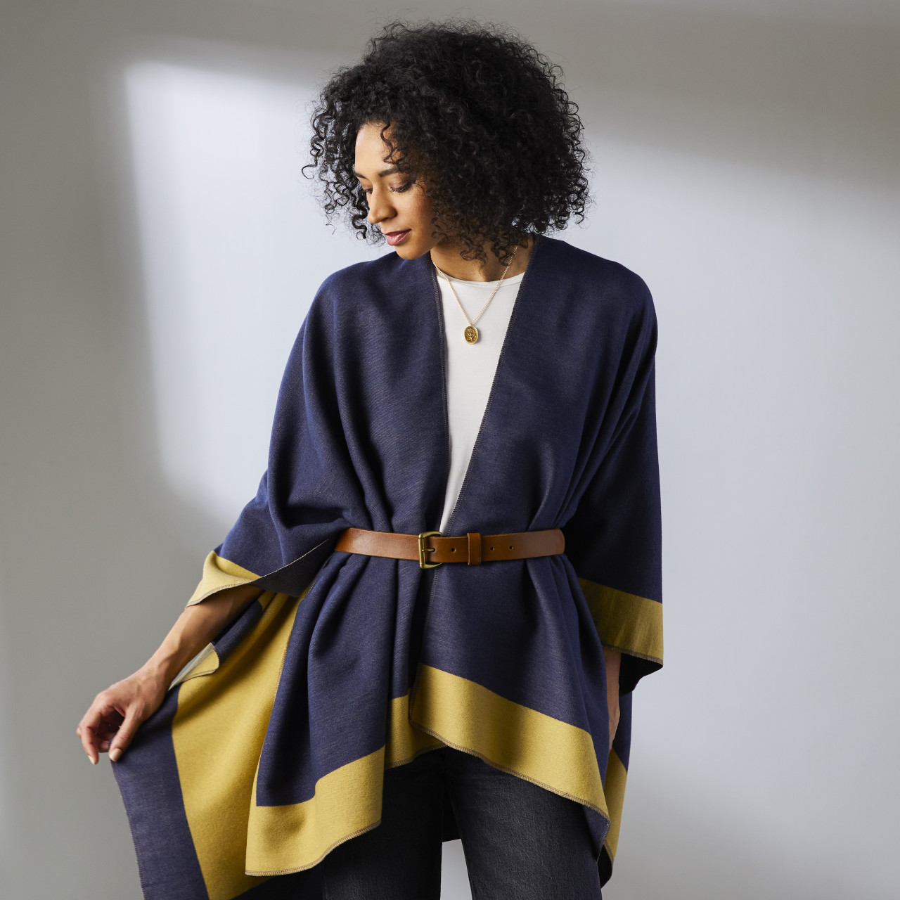 Reversible Kimono - Mustard and Navy thumbnail
