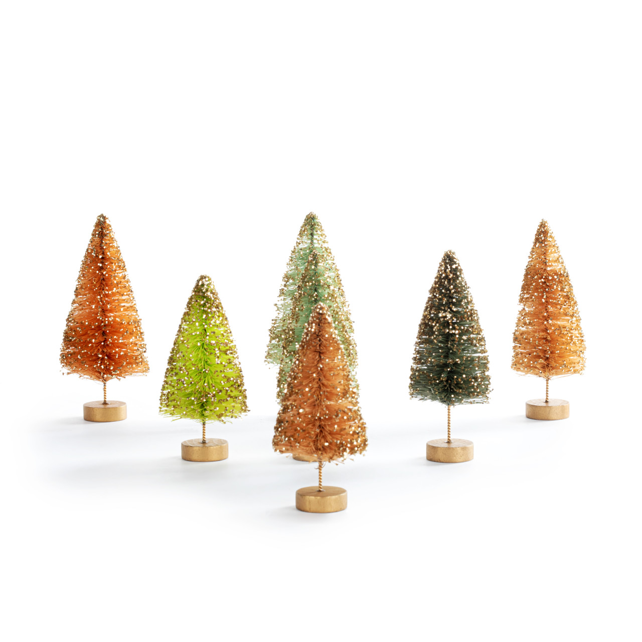 Green Gold Aqua Mini Bottle Brush Trees - Set of 7 thumbnail