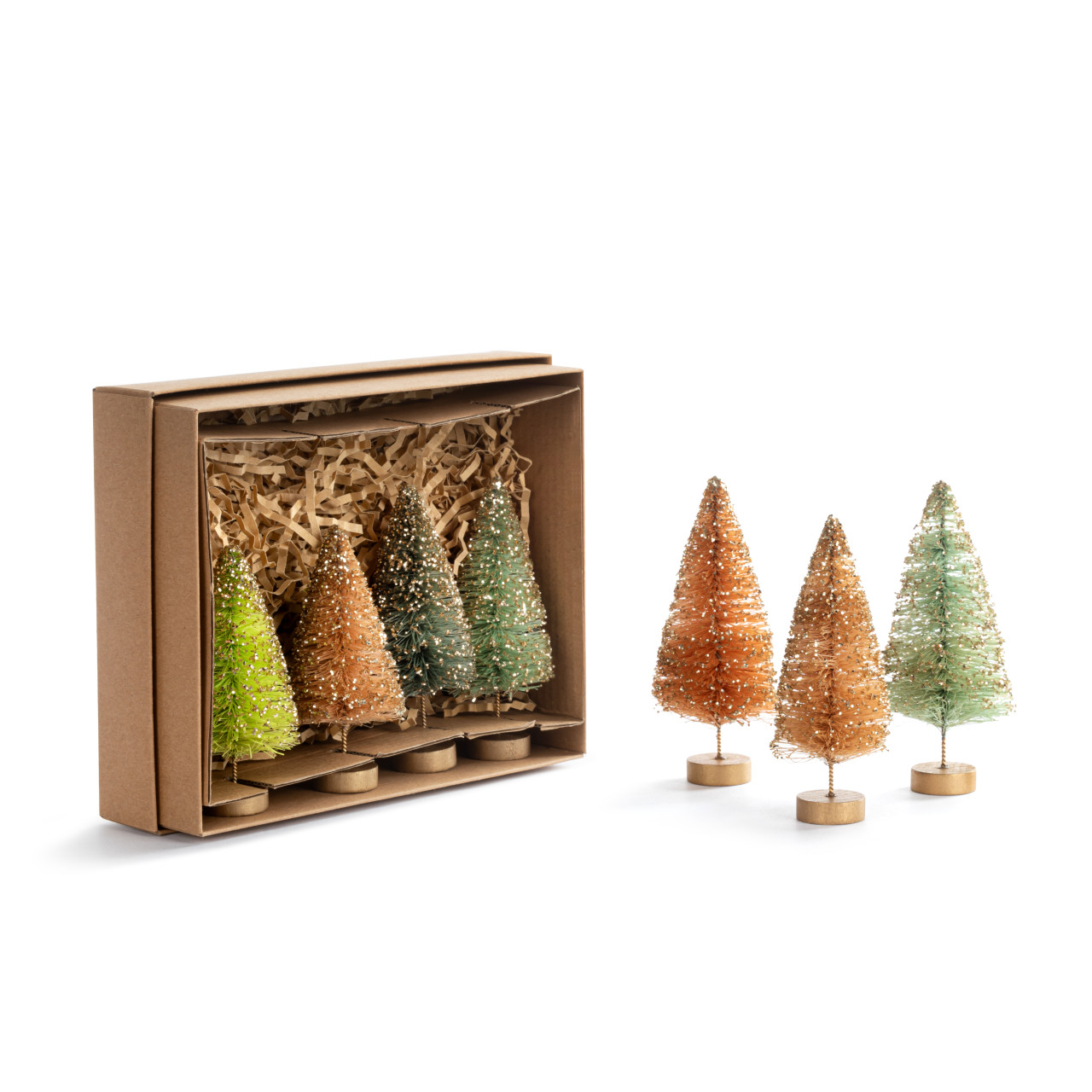 Green Gold Aqua Mini Bottle Brush Trees - Set of 7 thumbnail
