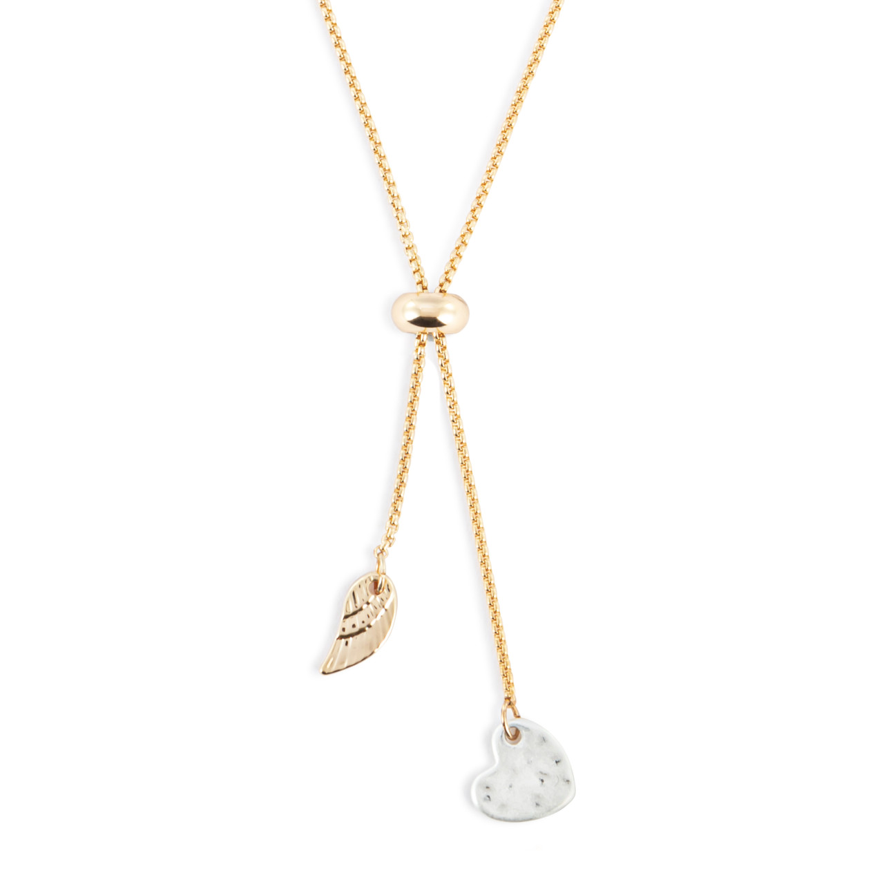 Lariat Charm Necklace - Heart and Wing thumbnail