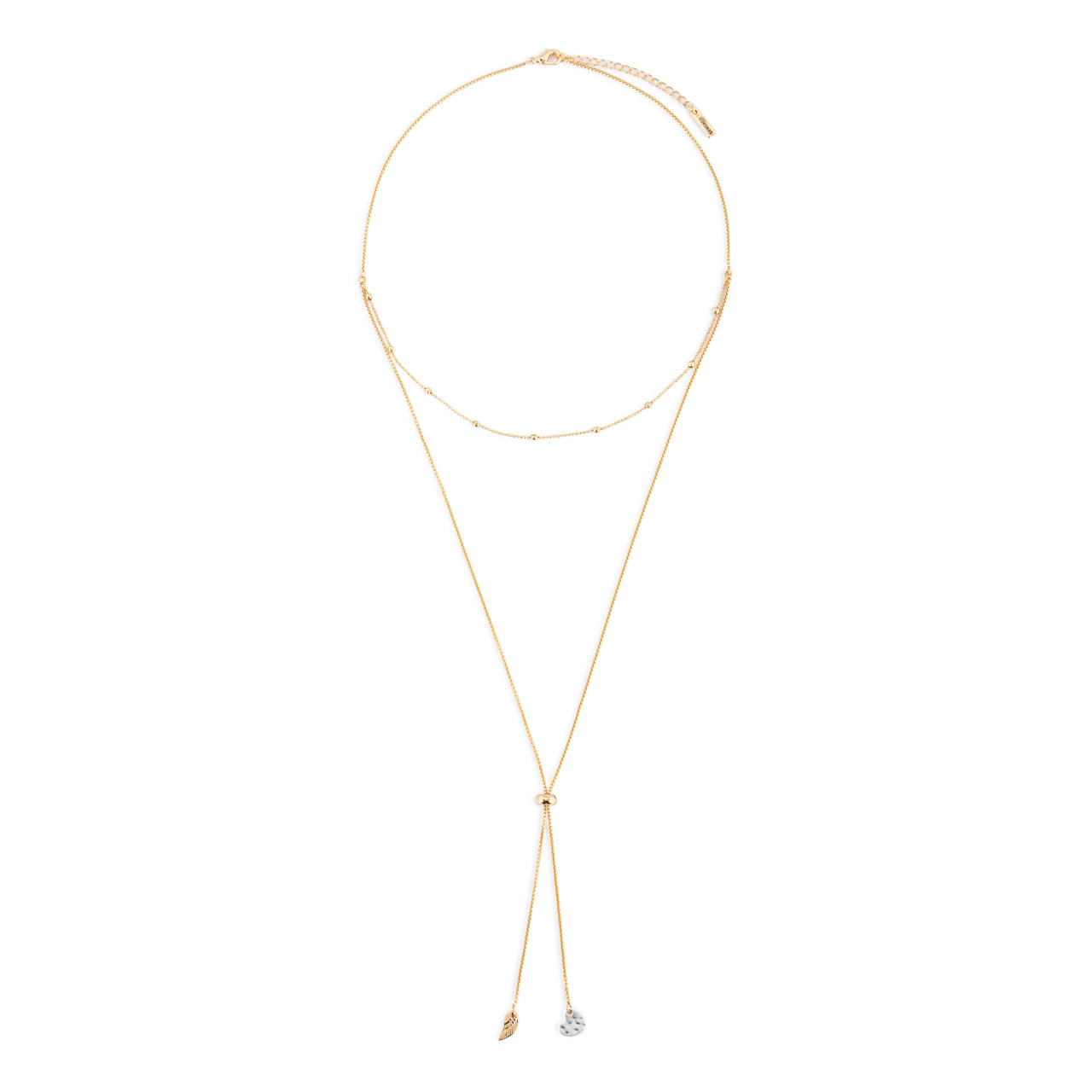 Lariat Charm Necklace - Heart and Wing thumbnail