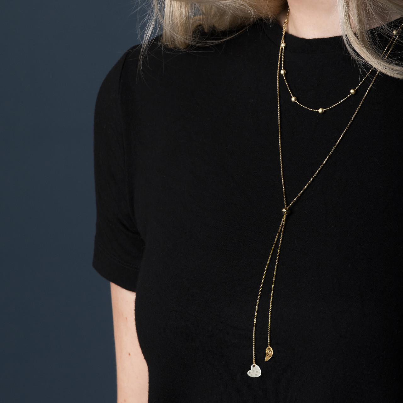 Lariat Charm Necklace - Heart and Wing thumbnail