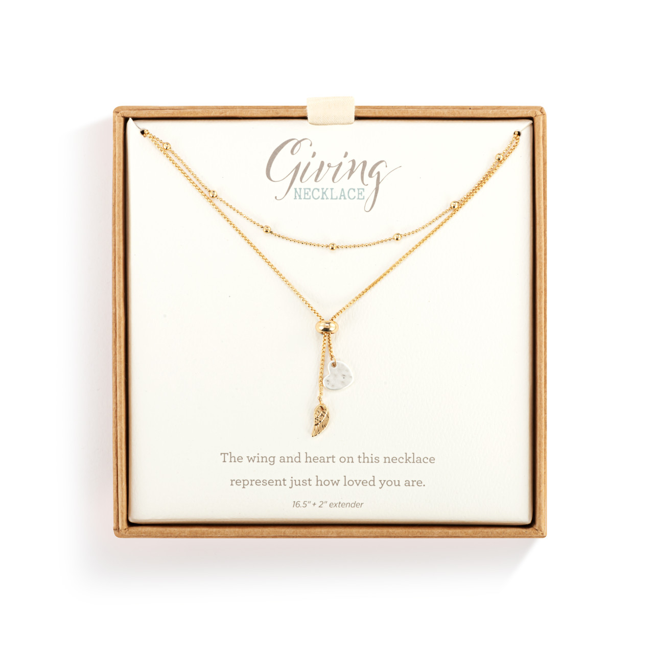 Lariat Charm Necklace - Heart and Wing thumbnail