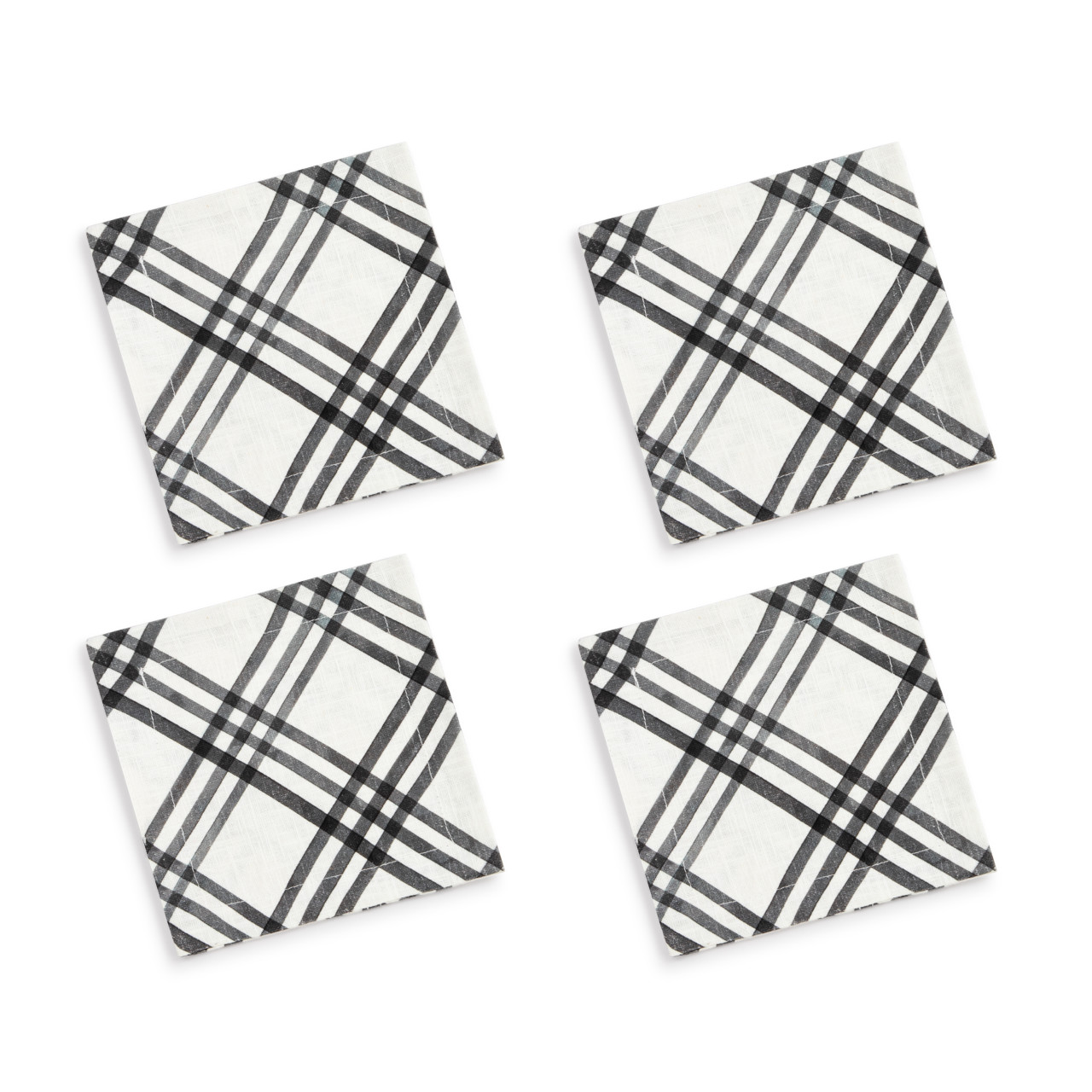 Black Plaid Fabric Cocktail Napkin thumbnail