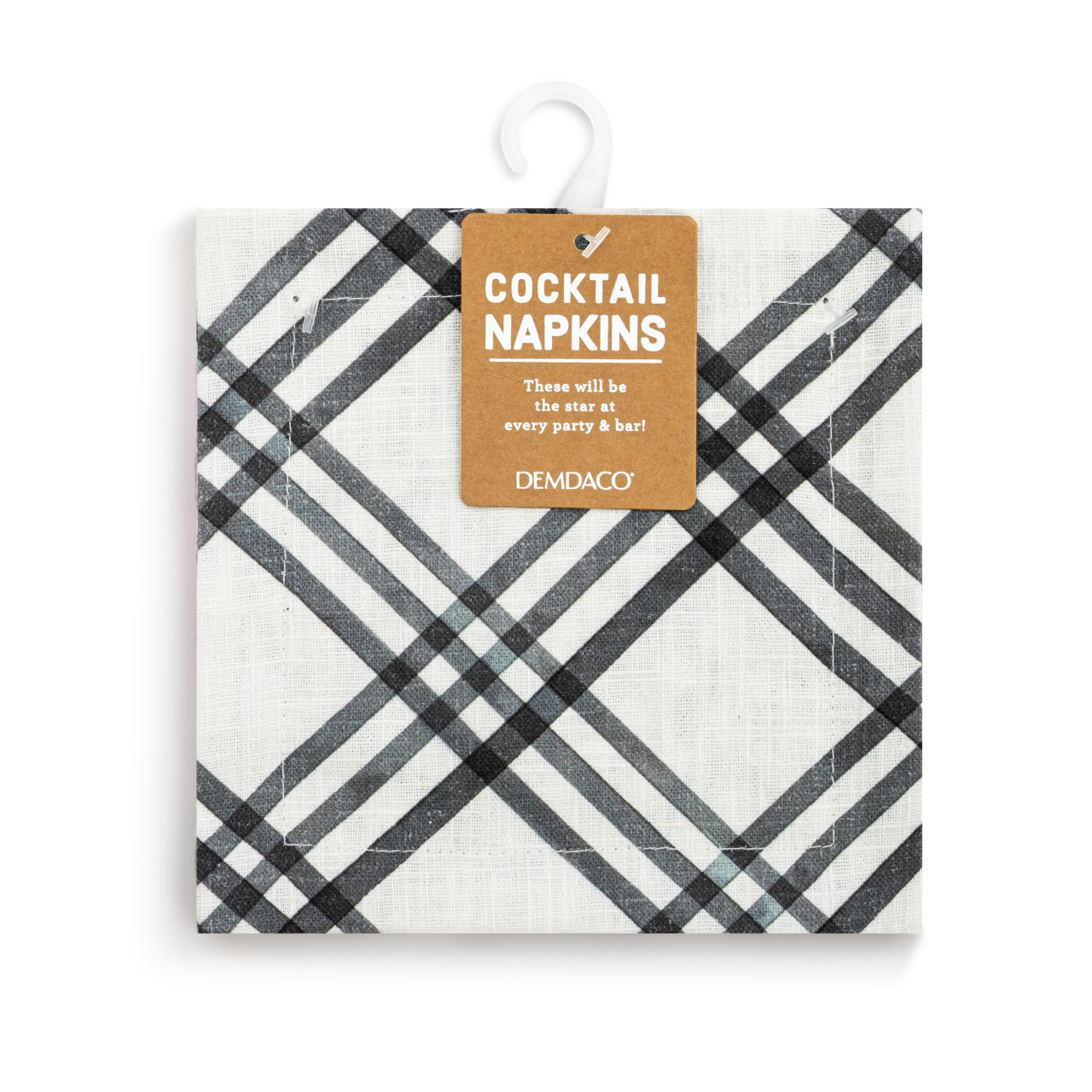 Black Plaid Fabric Cocktail Napkin thumbnail