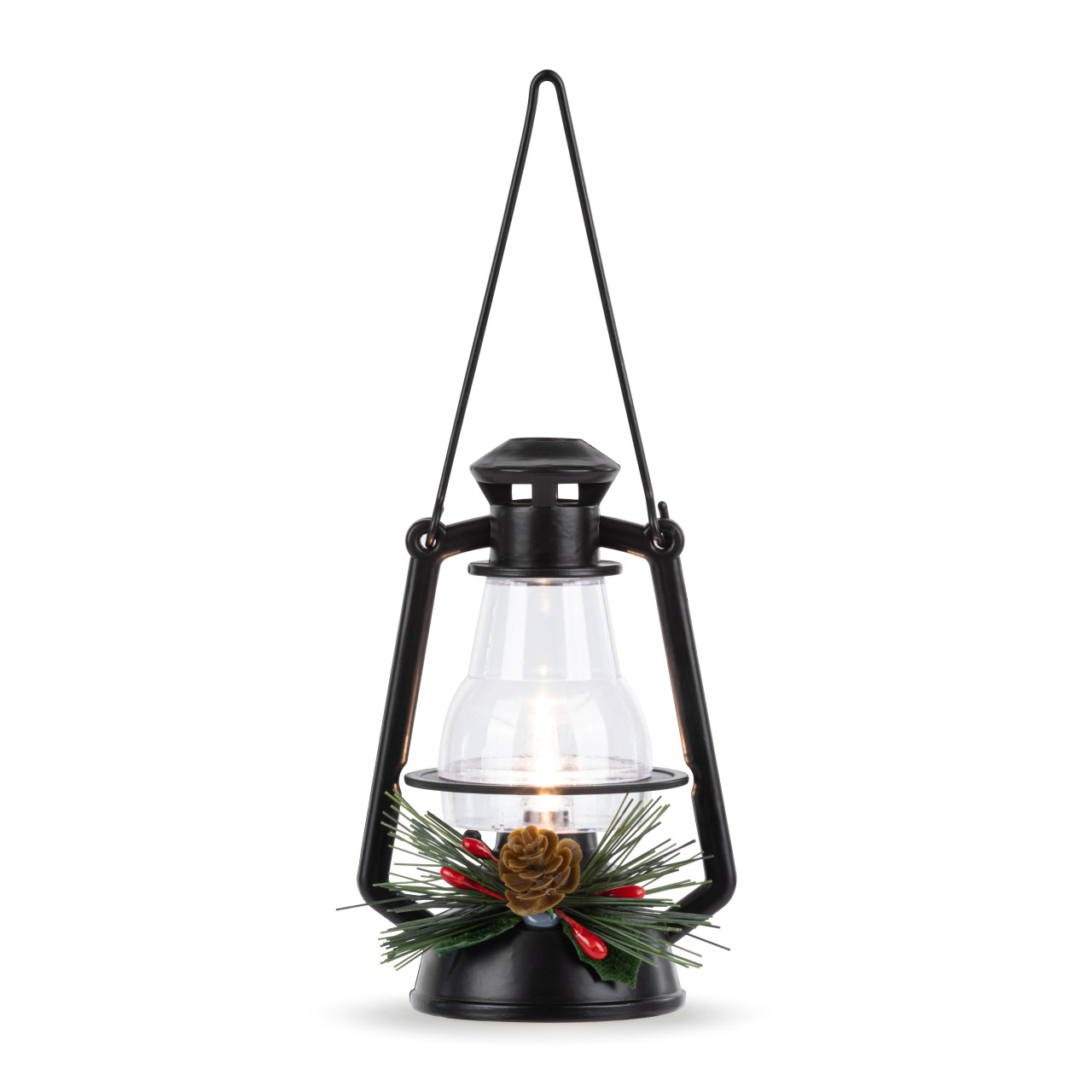 Lit Black Holly Lantern Ornament thumbnail