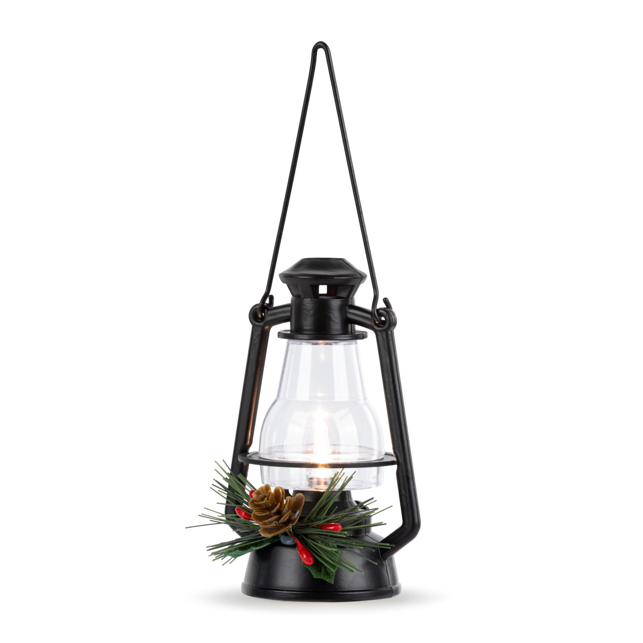 Lit Black Holly Lantern Ornament thumbnail