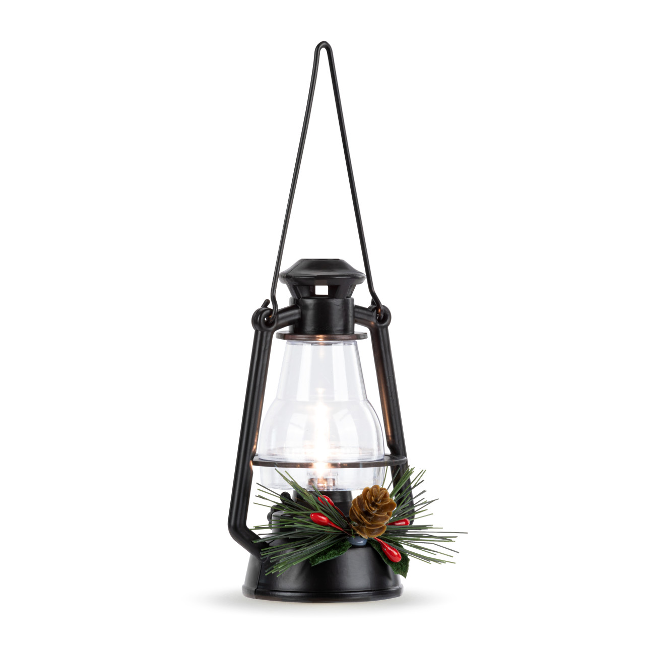 Lit Black Holly Lantern Ornament thumbnail