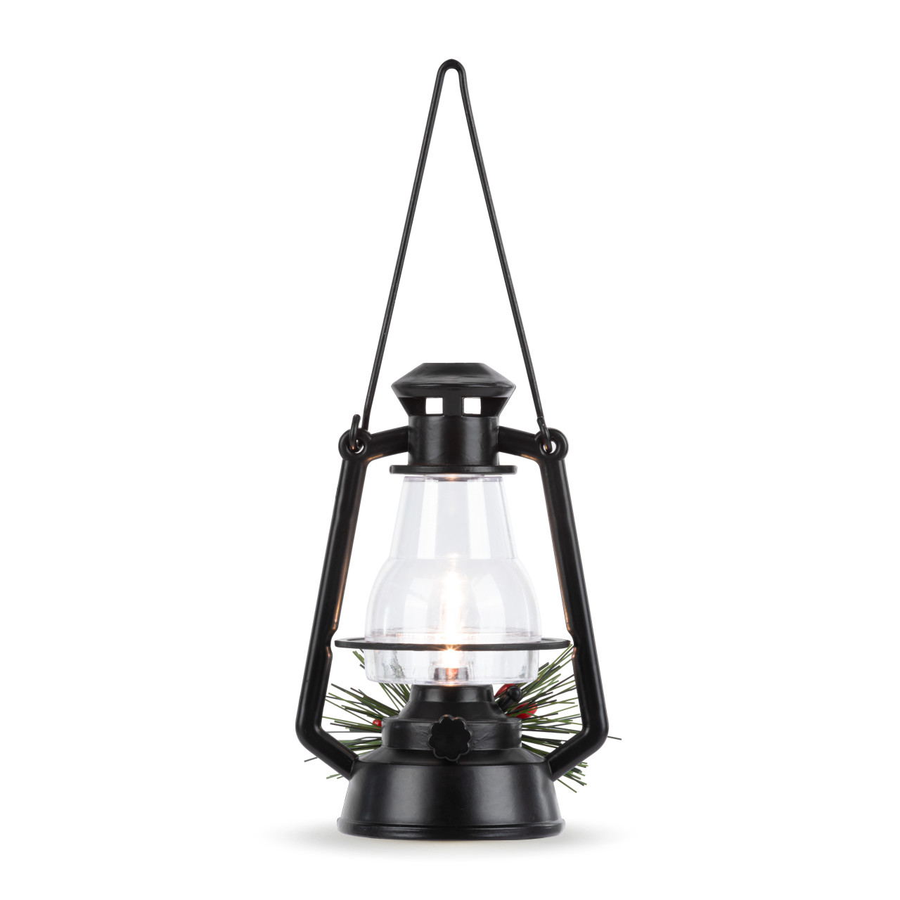 Lit Black Holly Lantern Ornament thumbnail