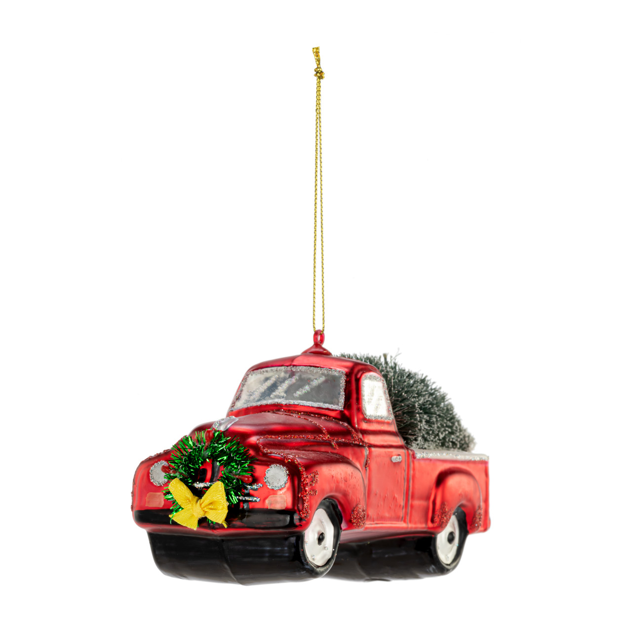 Red Truck & Tree Glass Ornament thumbnail