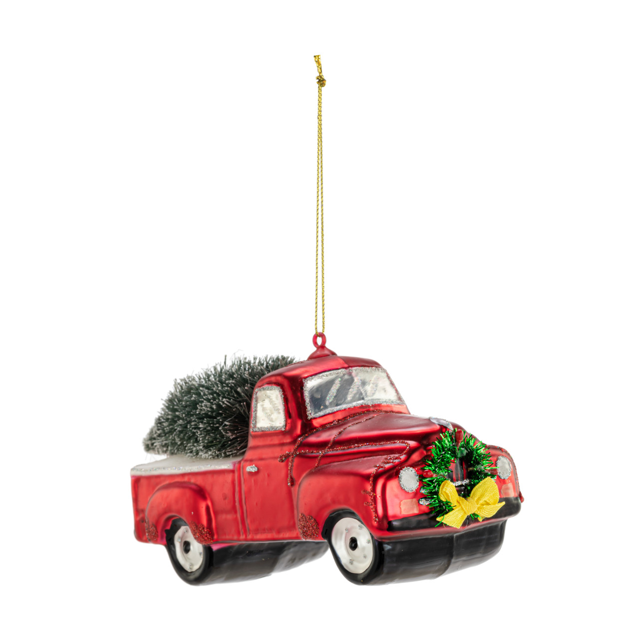 Red Truck & Tree Glass Ornament thumbnail
