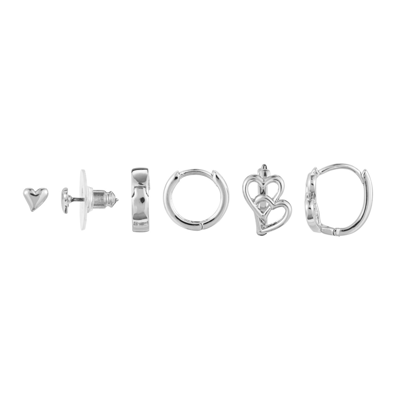 Dainty Double Heart Earrings Set of 3 - Silver thumbnail