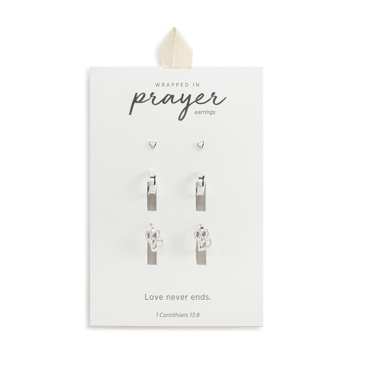 Dainty Double Heart Earrings Set of 3 - Silver thumbnail