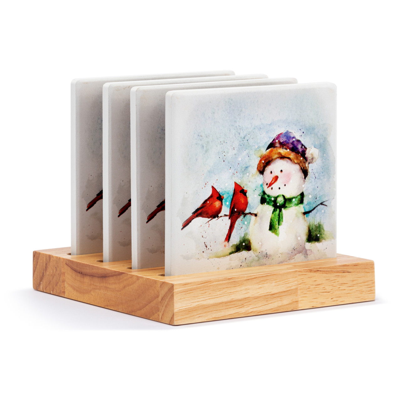 Snowman and Cardinals Coasters - Set of 4 thumbnail