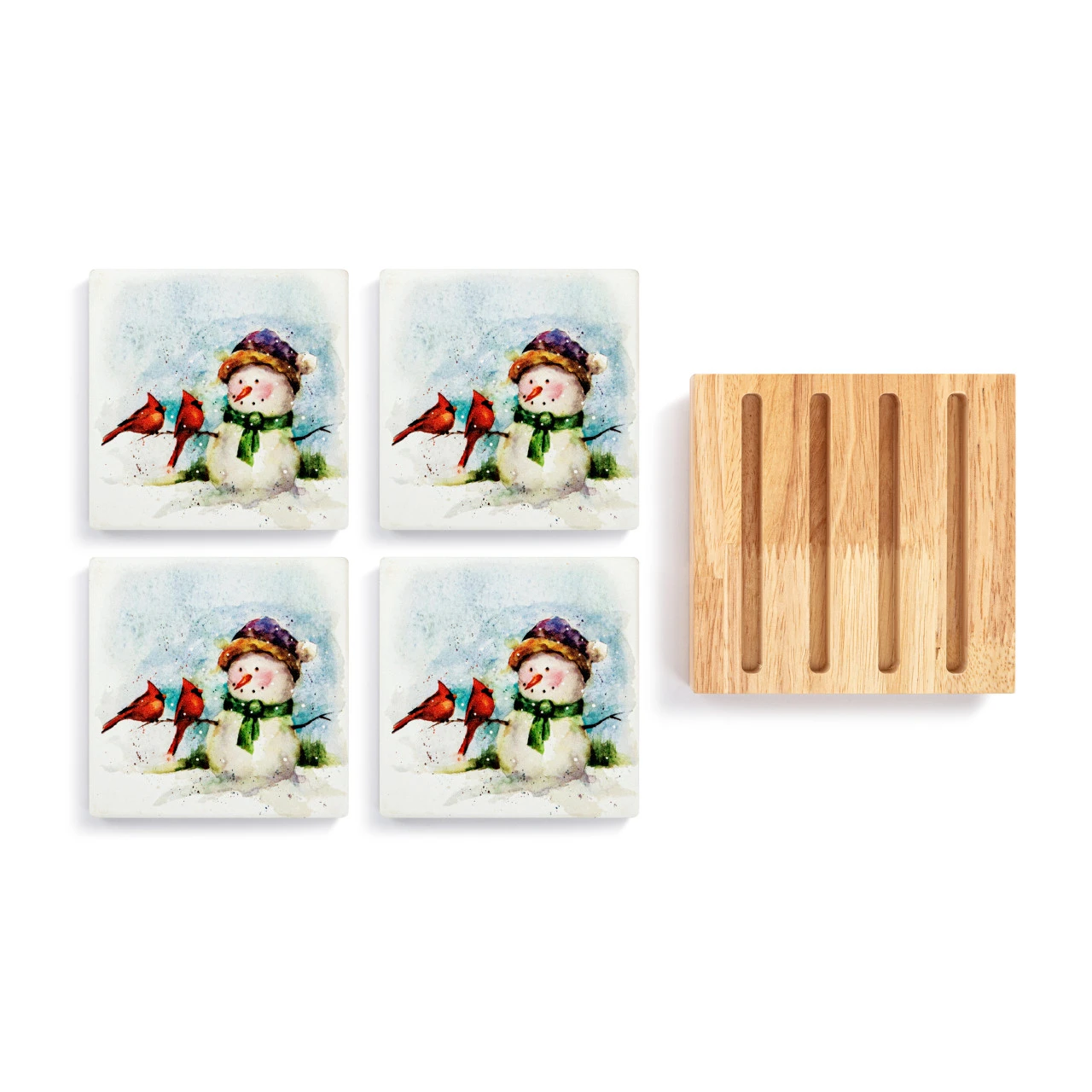 Snowman and Cardinals Coasters - Set of 4 thumbnail